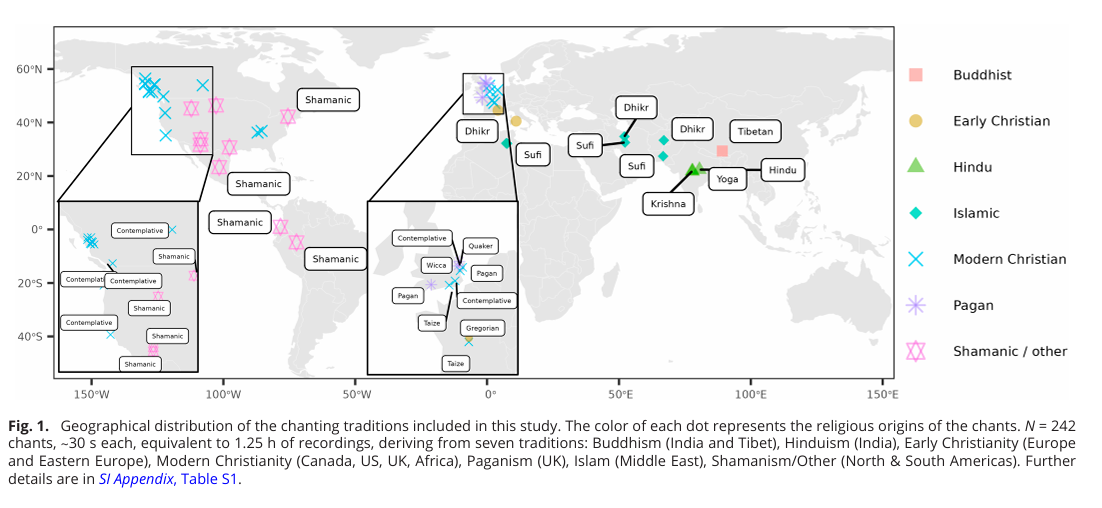 Fig. 1.   Geographical distribution of the chanting traditions included in the study. 