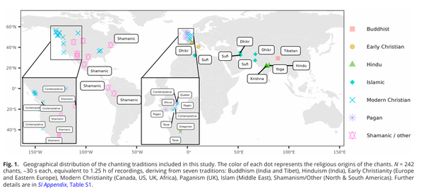 Fig. 1.   Geographical distribution of the chanting traditions included in the study. 